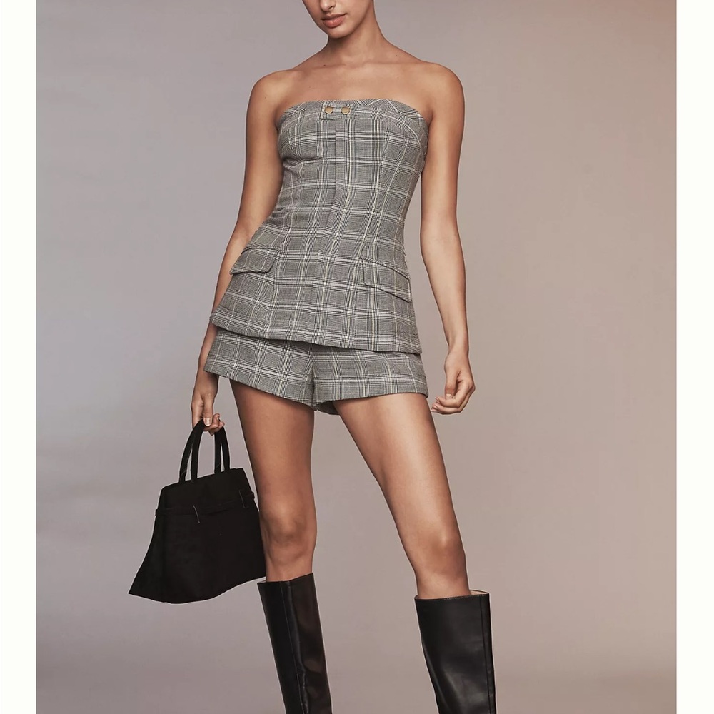 Anthropologie Maeve Strapless Plaid Romper
